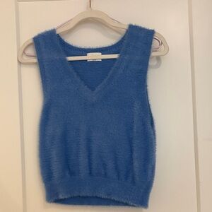 Sunday Best Blue Fuzzy V-Neck Sweater